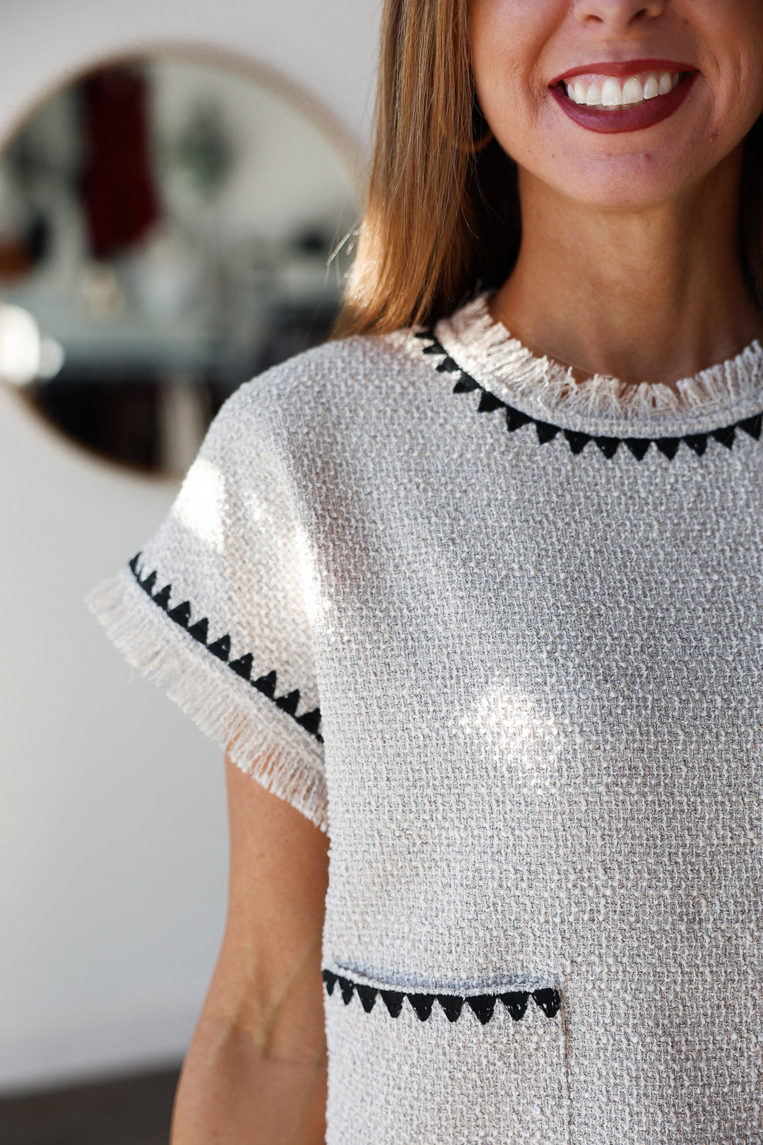 Contrast Trim Tweed Top