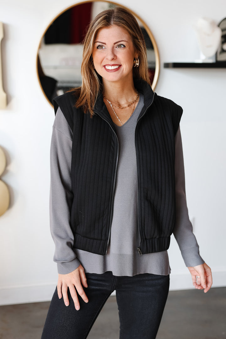 Textured Stripe Vest - Black