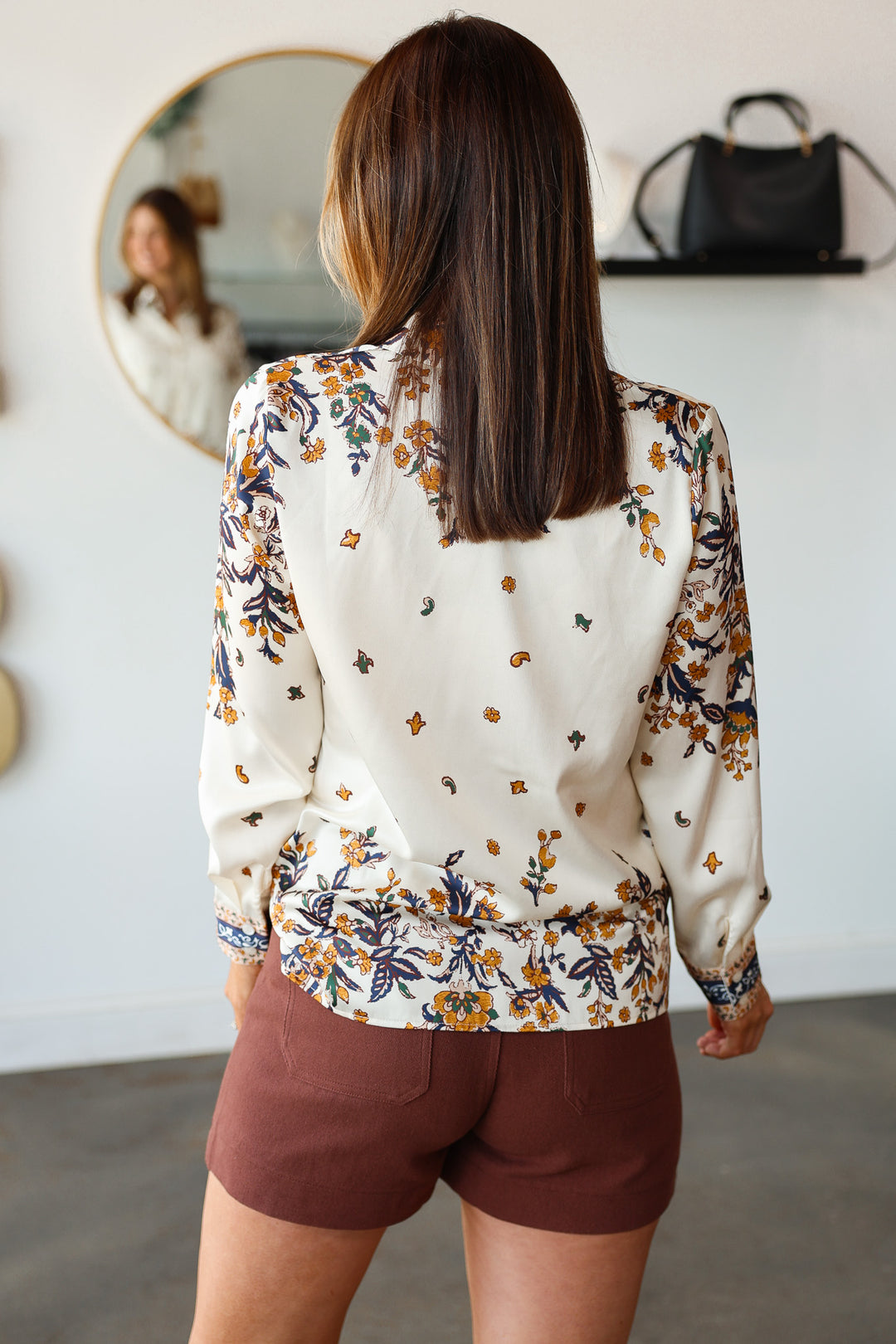 Printed Satin Button Down