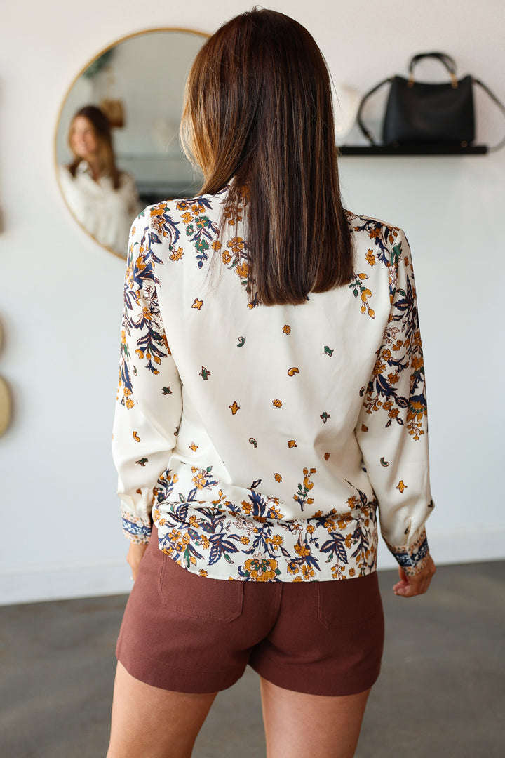 Printed Satin Button Down