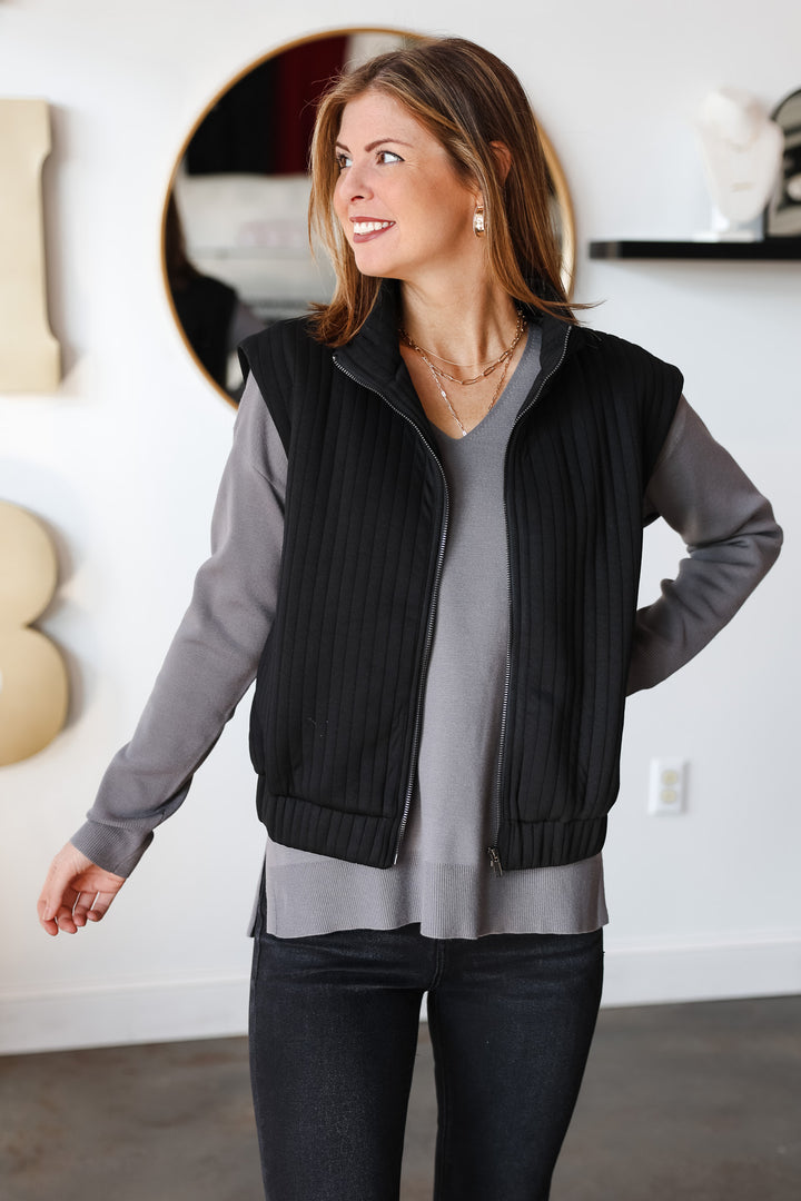 Textured Stripe Vest - Black