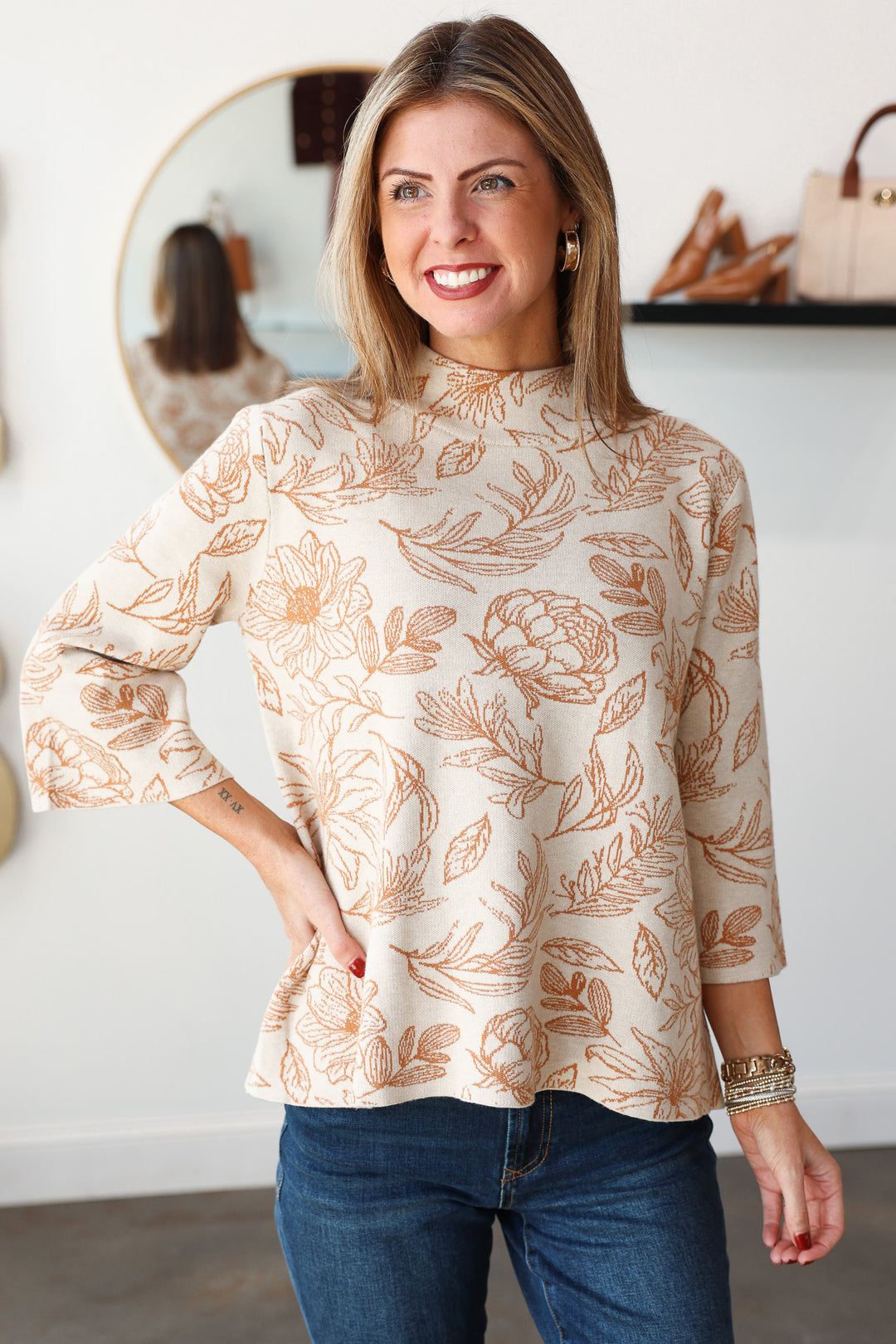 Fall Floral Sweater - Orange