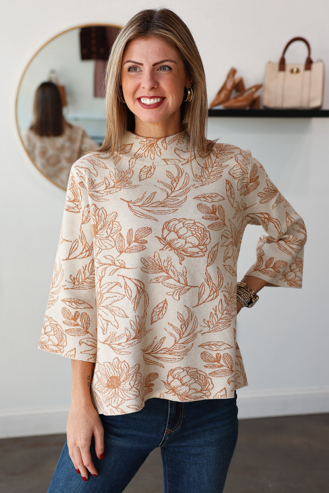 Fall Floral Sweater - Orange