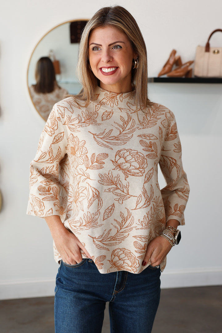 Fall Floral Sweater - Orange