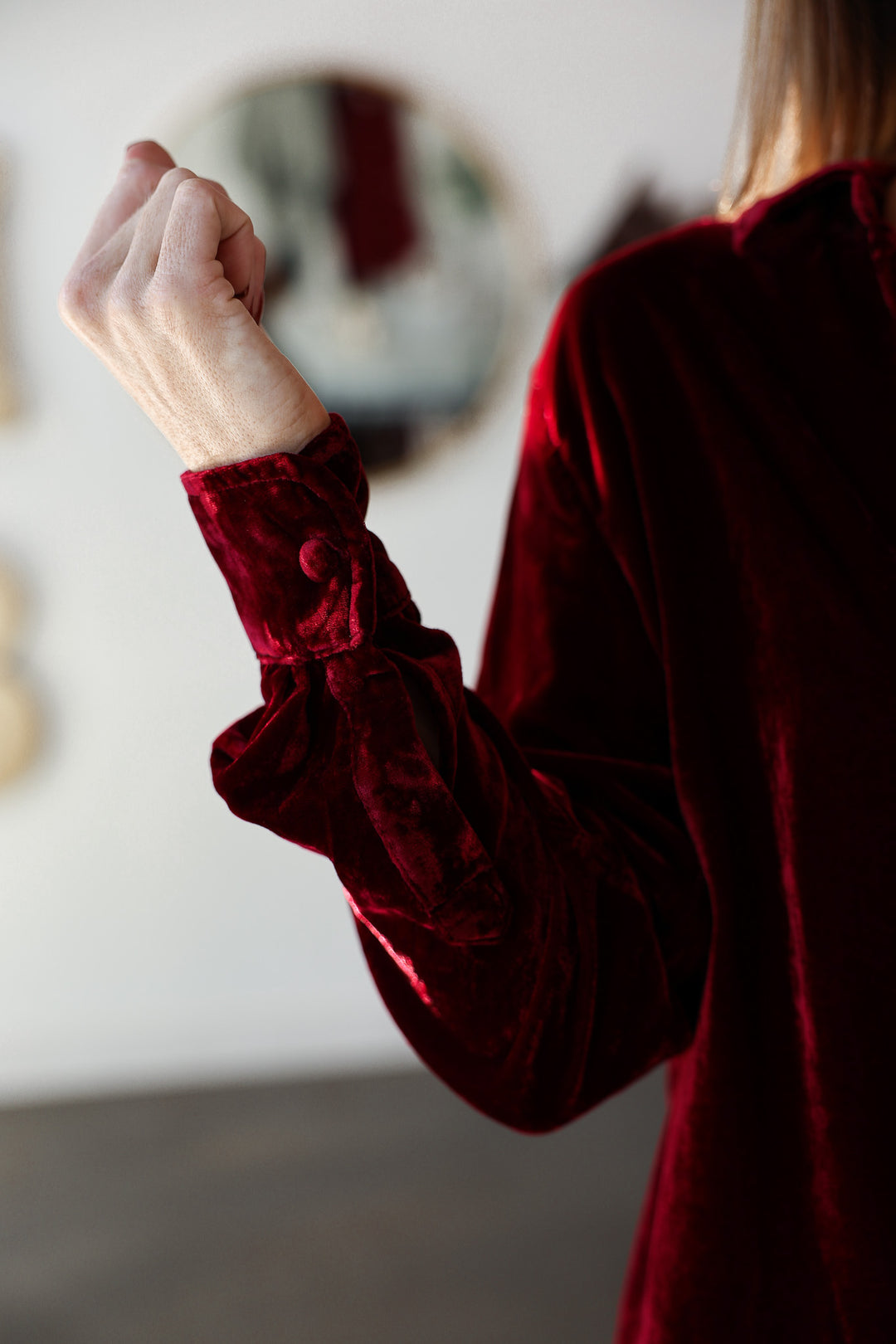 Velvet Button Down Top - Cherry