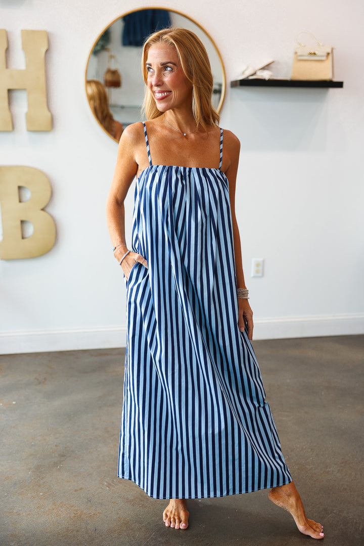 Striped Midi Dress - Blue/Navy