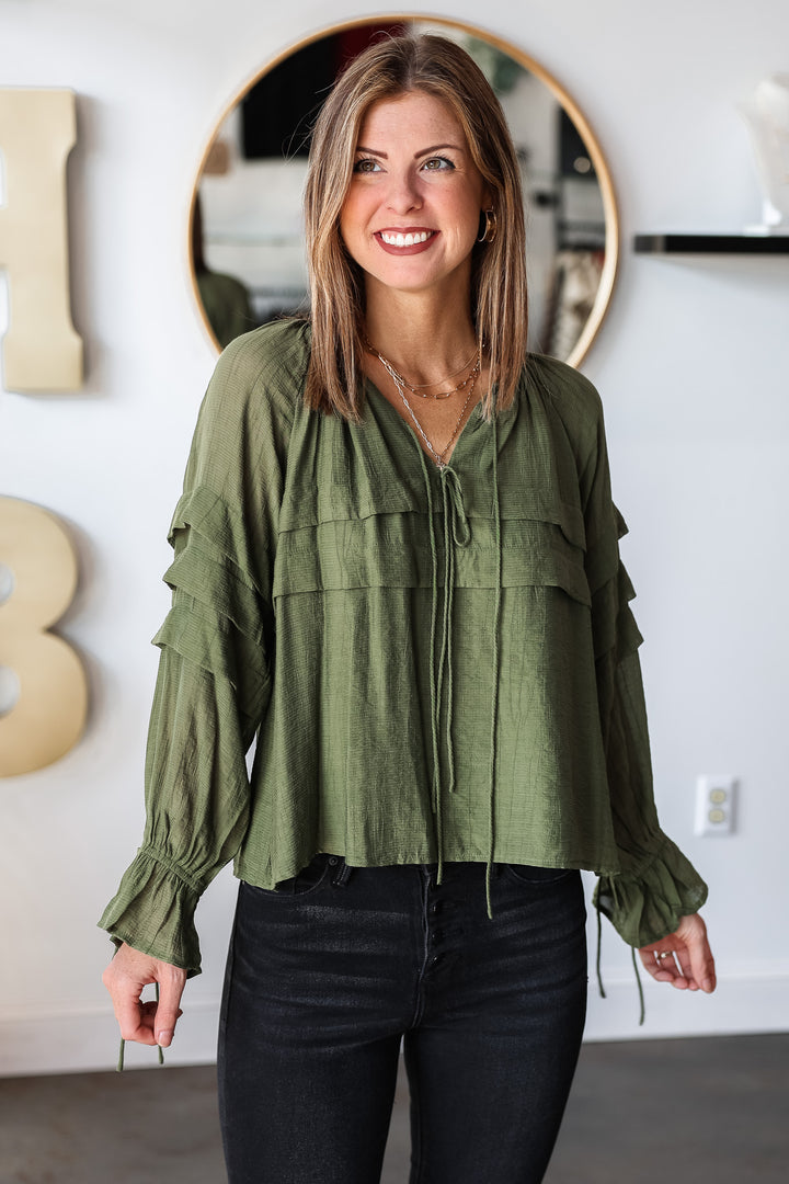 Ruffle Detail Top - Olive