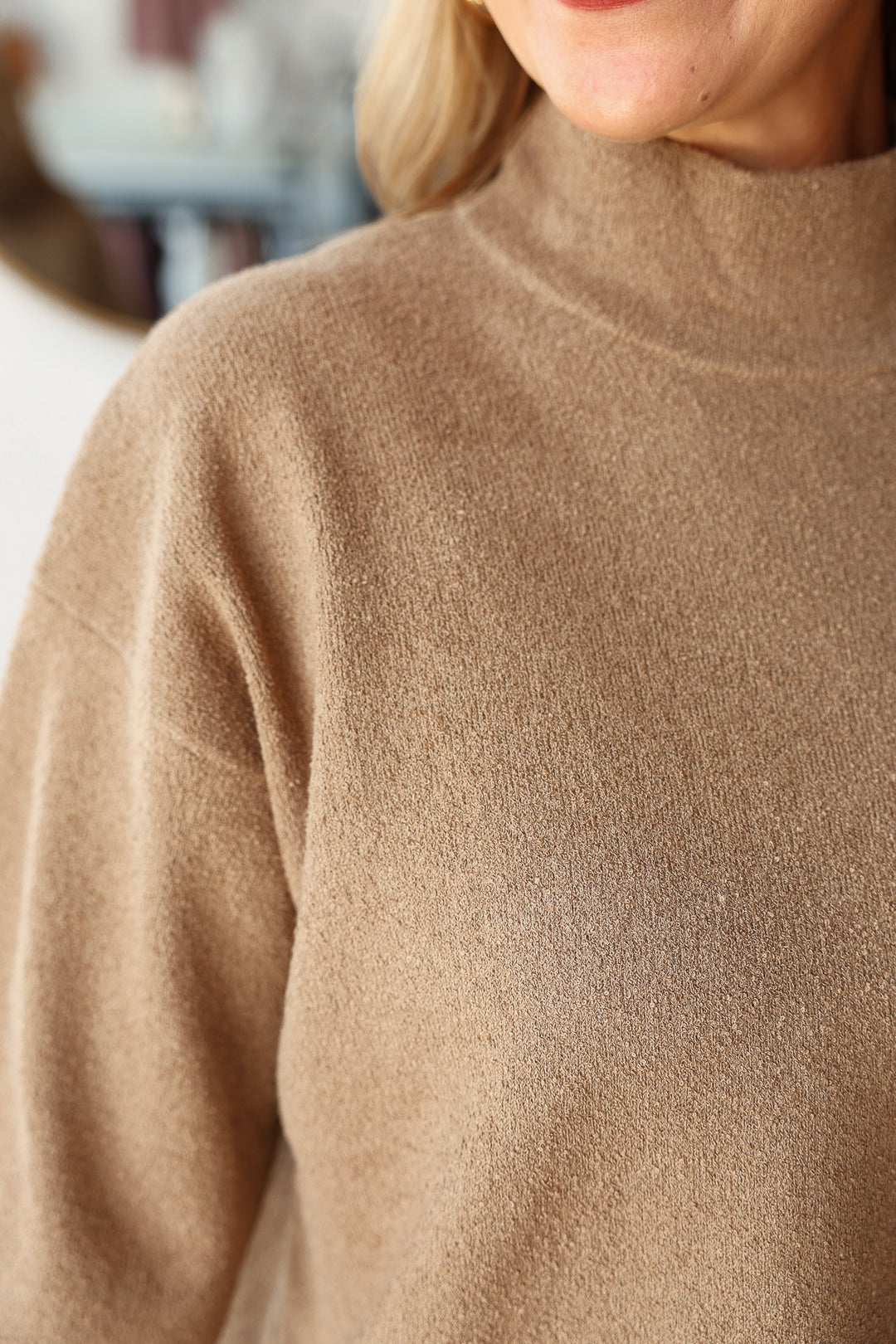 Mock Neck Knit Top - Twig