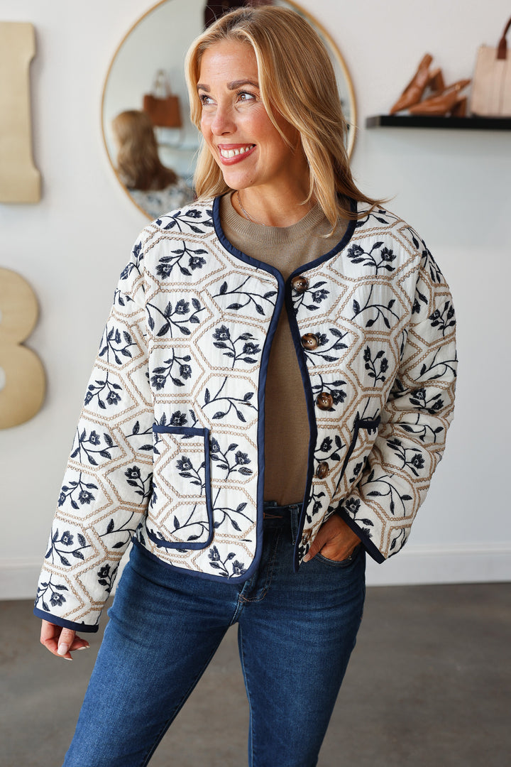 Embroidered Jacket - Navy
