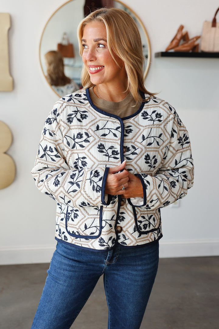 Embroidered Jacket - Navy