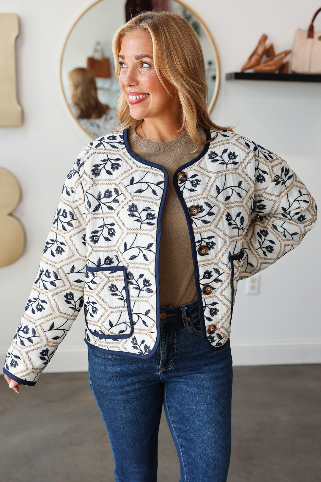 Embroidered Jacket - Navy