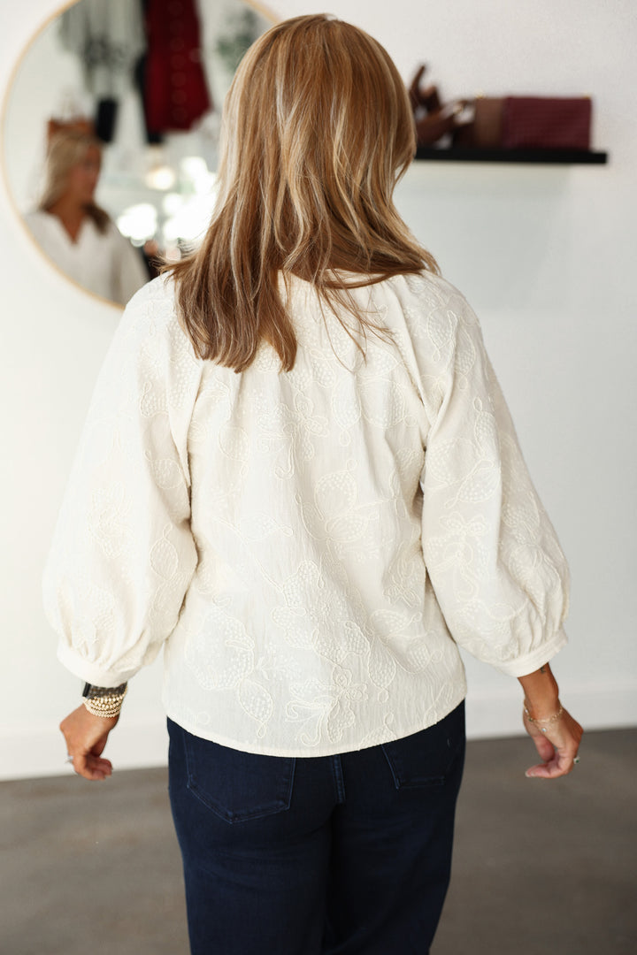 Embroidered Detail Top - Ecru