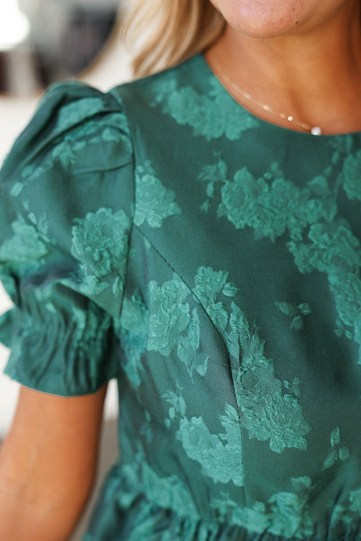 Jacquard Peplum Top - Emerald Green