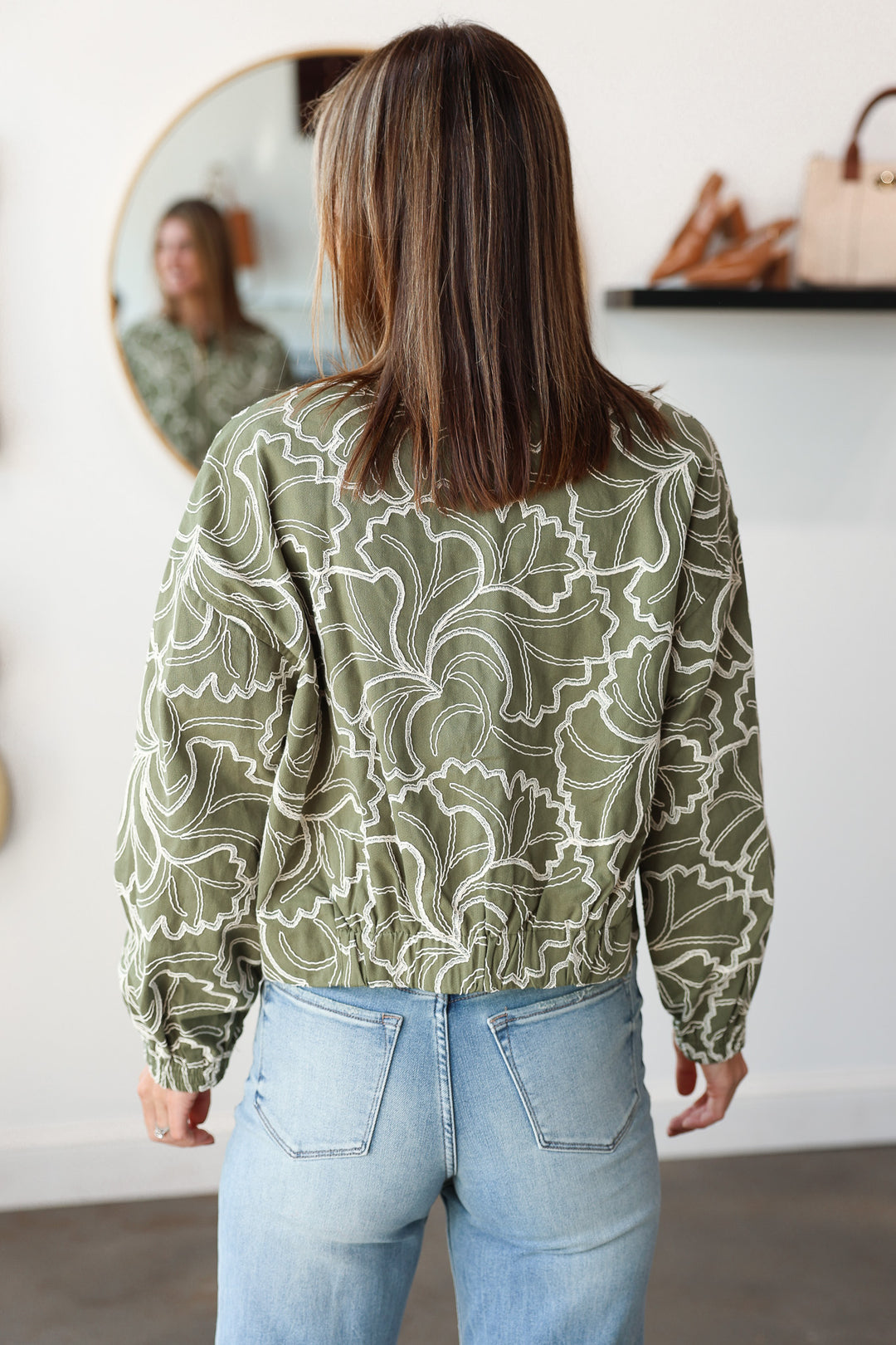 Embroidered Zip Up Jacket - Olive