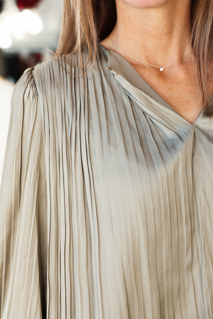 Pleated Blouse - Moss Gray