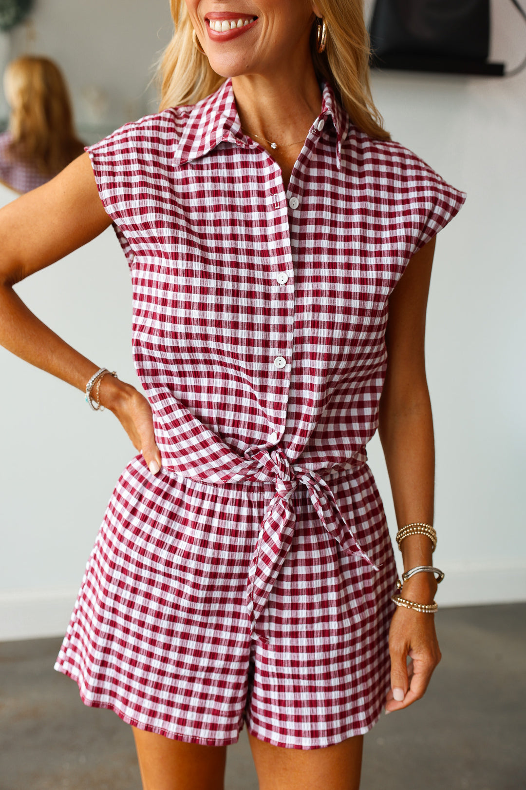 Gingham Shorts - Burgundy