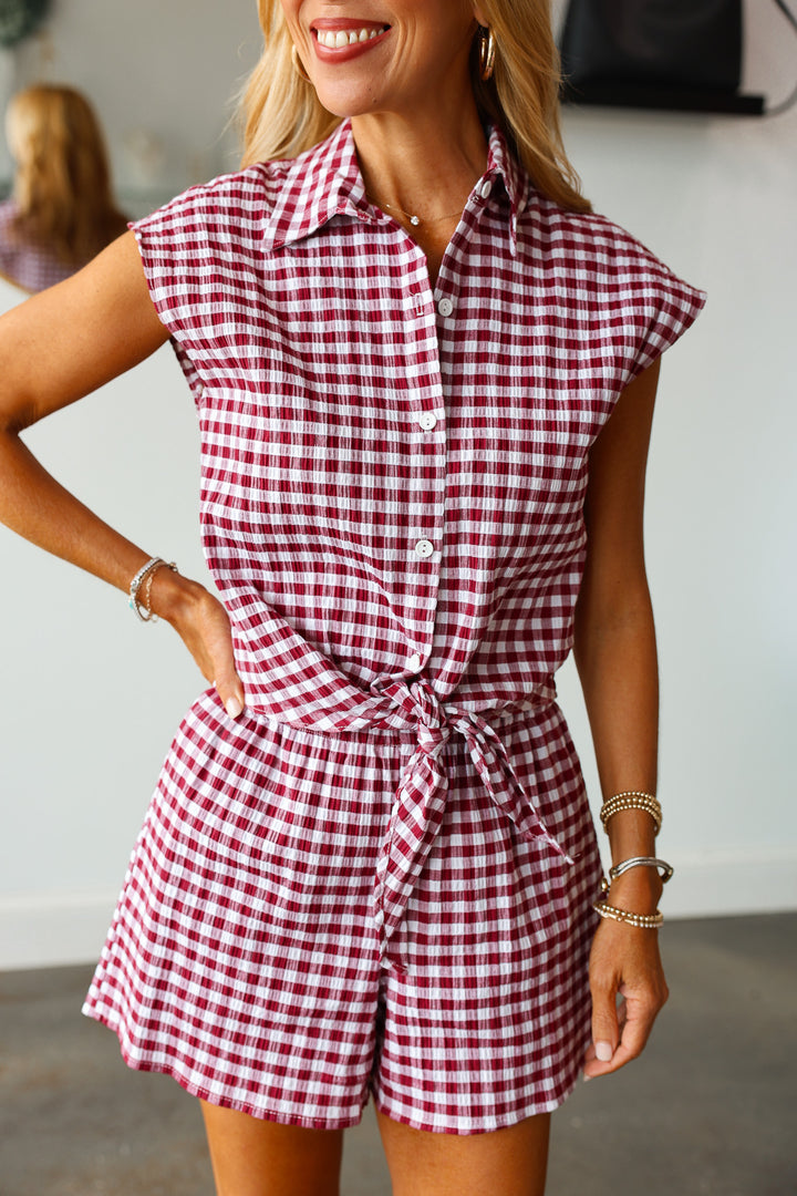 Gingham Shorts - Burgundy