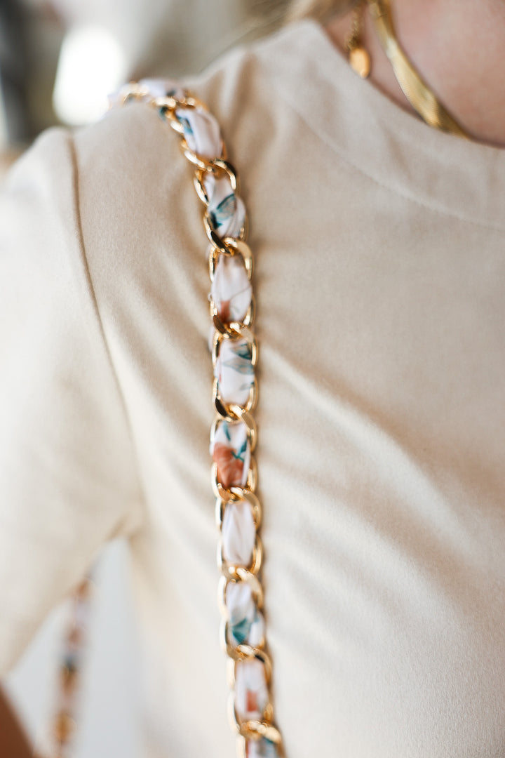 Crossbody Scarf Chain Strap - Ivory Rose