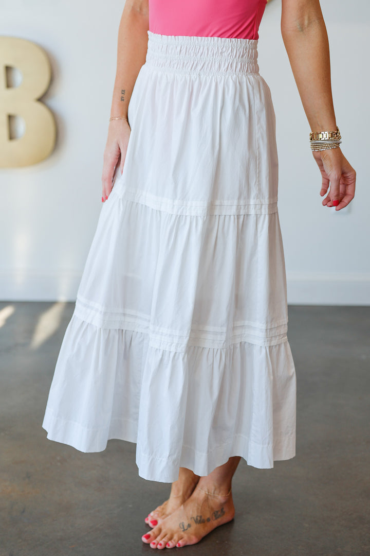 Tiered Midi Skirt - White