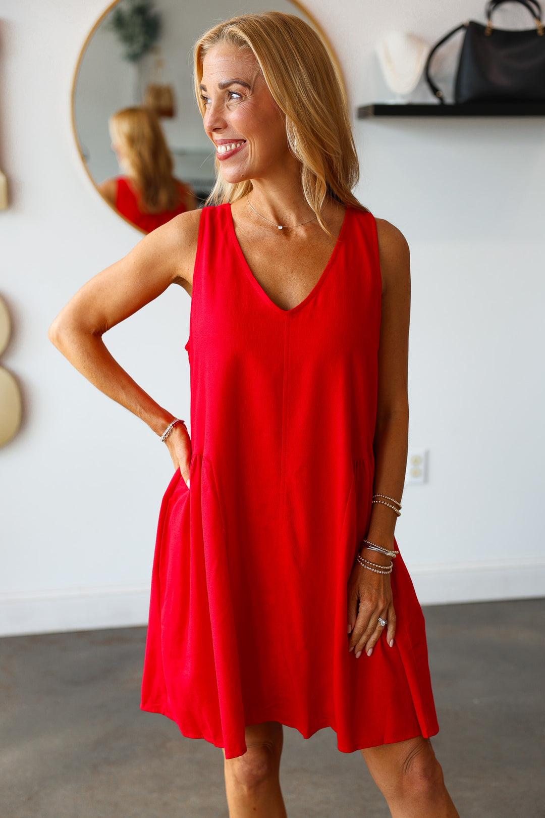 Drop Waist Mini Dress - Red