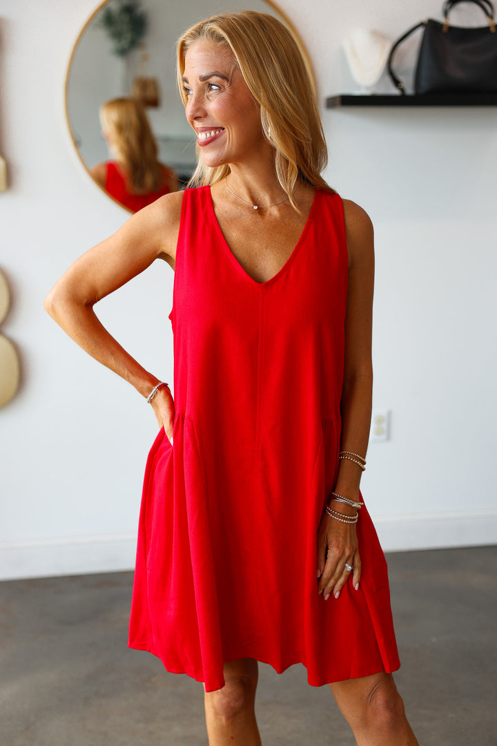 Drop Waist Mini Dress - Red