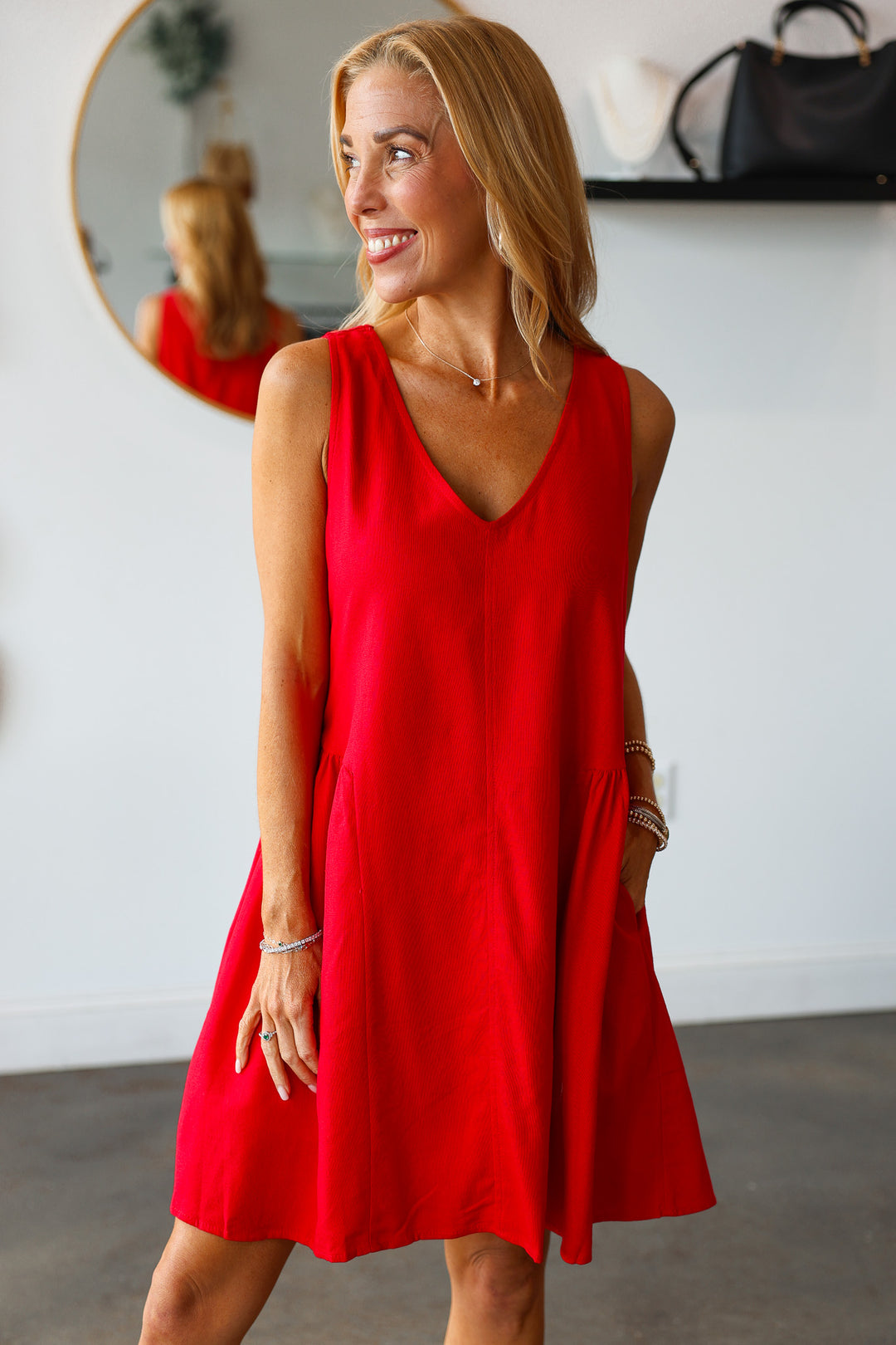 Drop Waist Mini Dress - Red