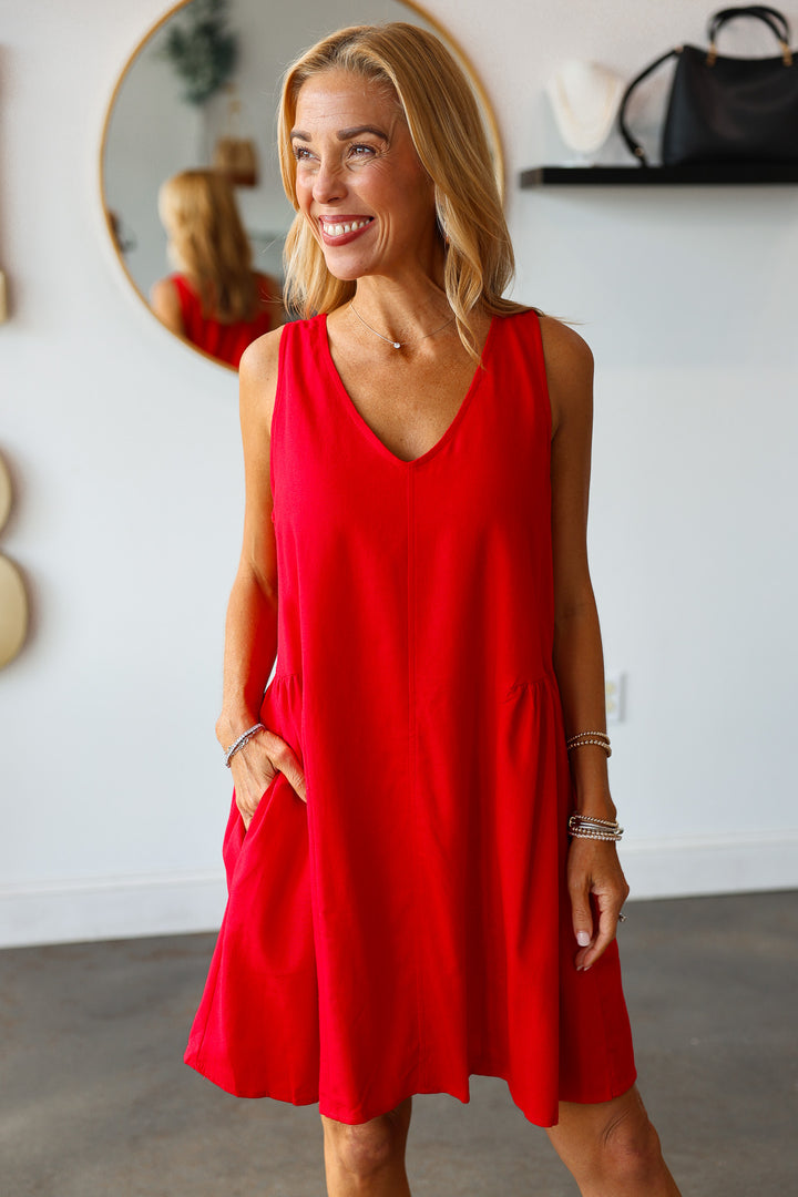 Drop Waist Mini Dress - Red