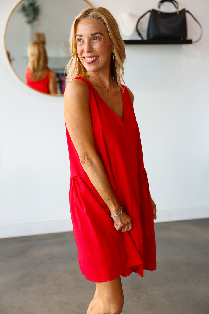 Drop Waist Mini Dress - Red