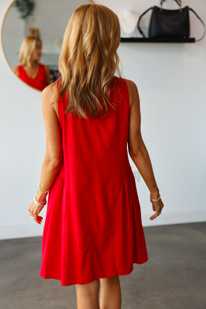 Drop Waist Mini Dress - Red