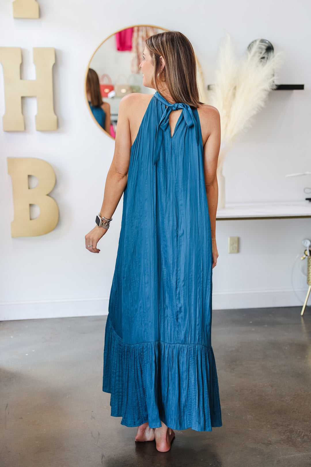 Halter Satin Maxi Dress - Teal