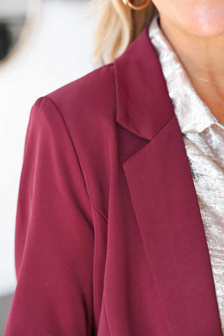 Scrunch Sleeve Blazer - Burgundy
