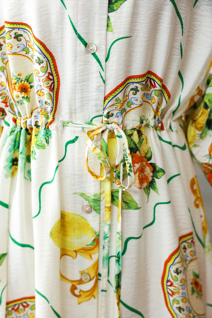Citrus Floral Cinch Waist Dress