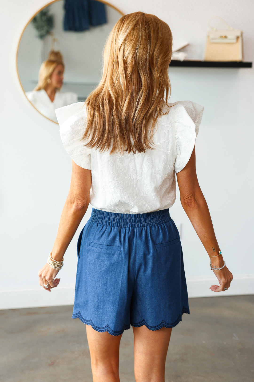Embroidered Hem Shorts - Denim