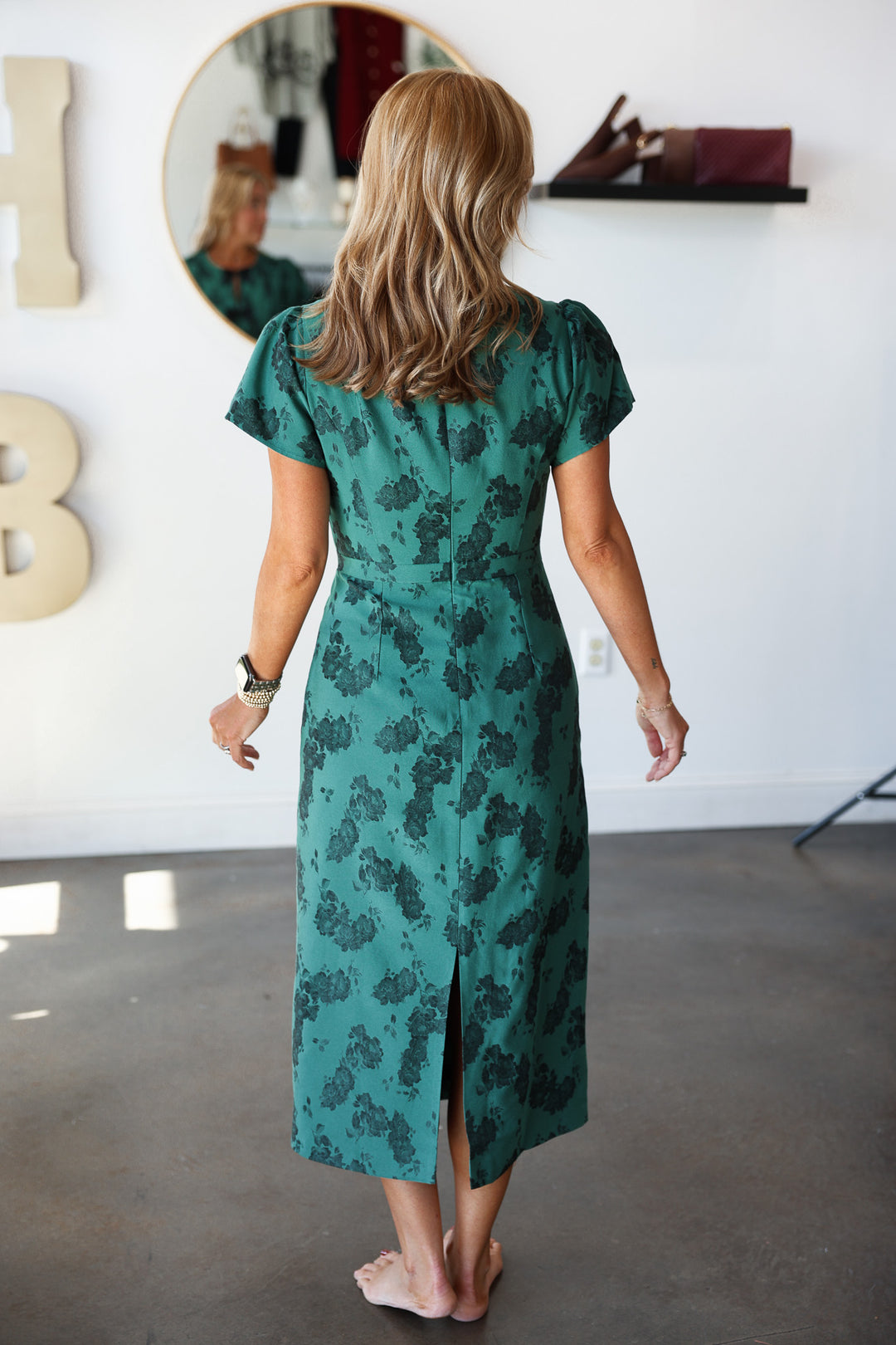 Bow Front Jacquard Midi dress - Green