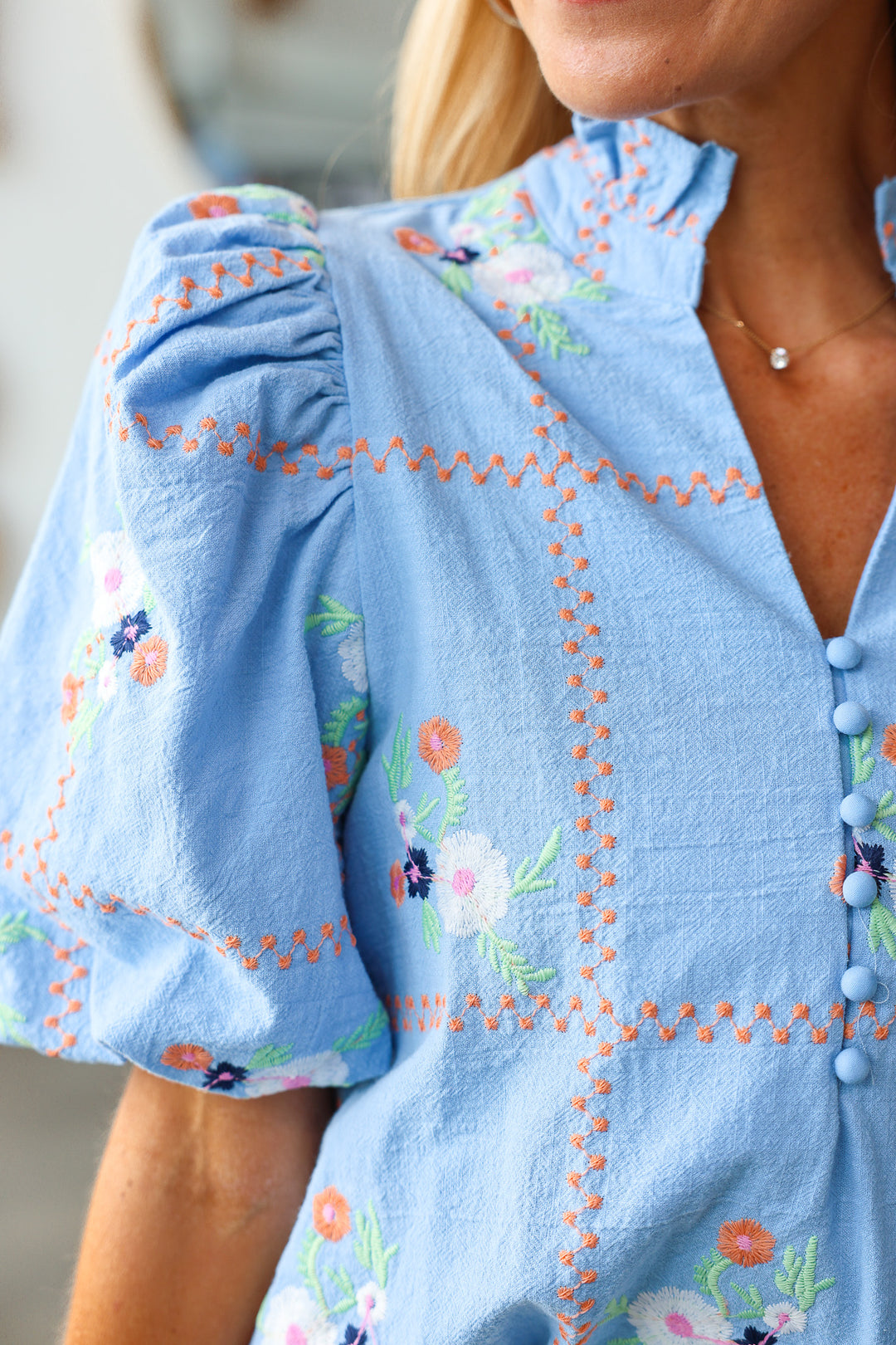 Floral Pattern Top - Chambray
