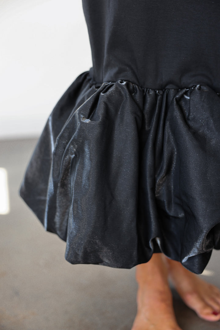 Ruffle Bottom Chiffon Dress - Black