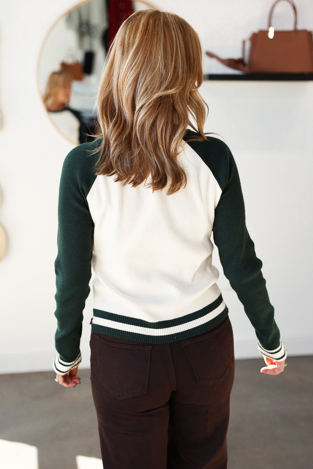 Varsity Style Sweater - Ivory/Green