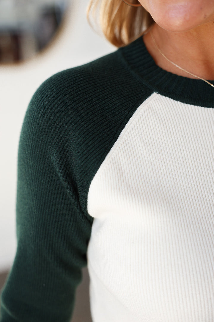 Varsity Style Sweater - Ivory/Green