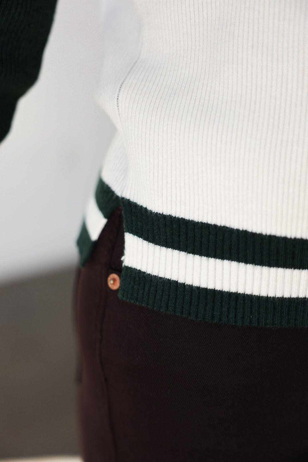 Varsity Style Sweater - Ivory/Green