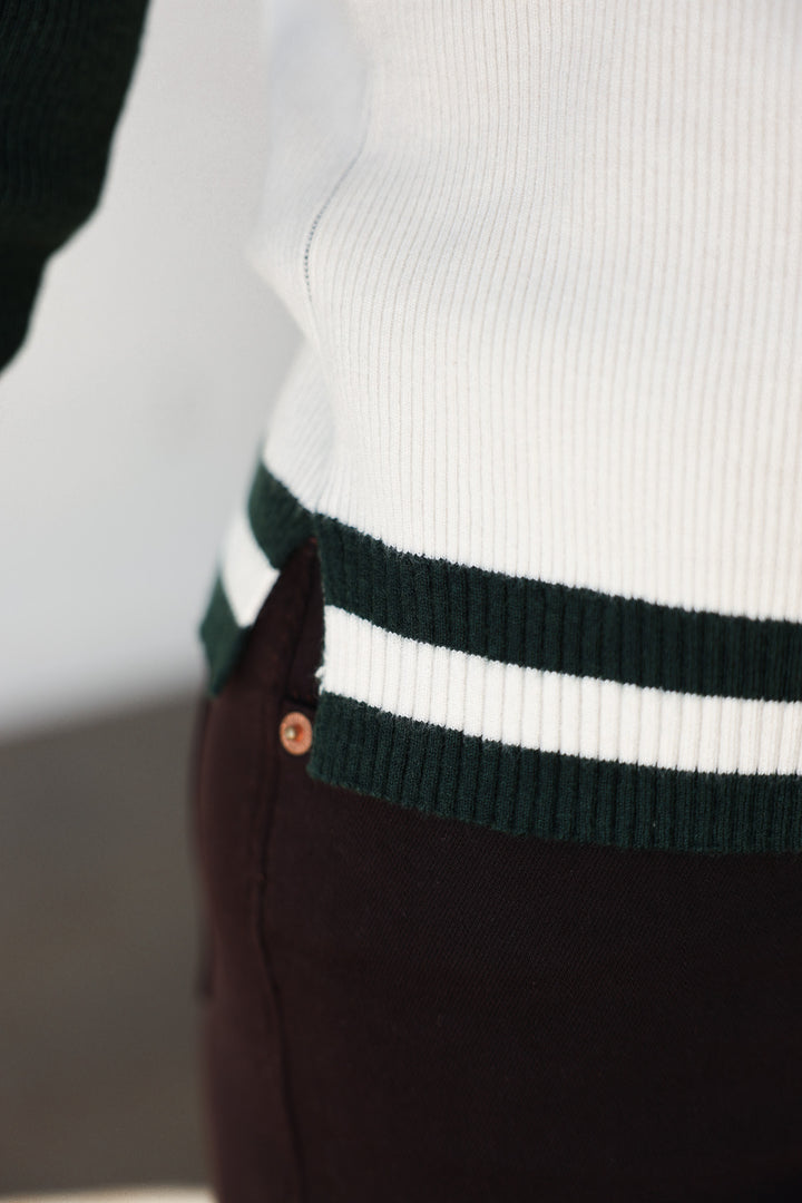 Varsity Style Sweater - Ivory/Green