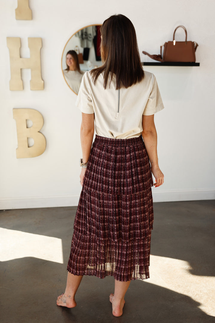 Pleated Tiered Skirt - Burgundy