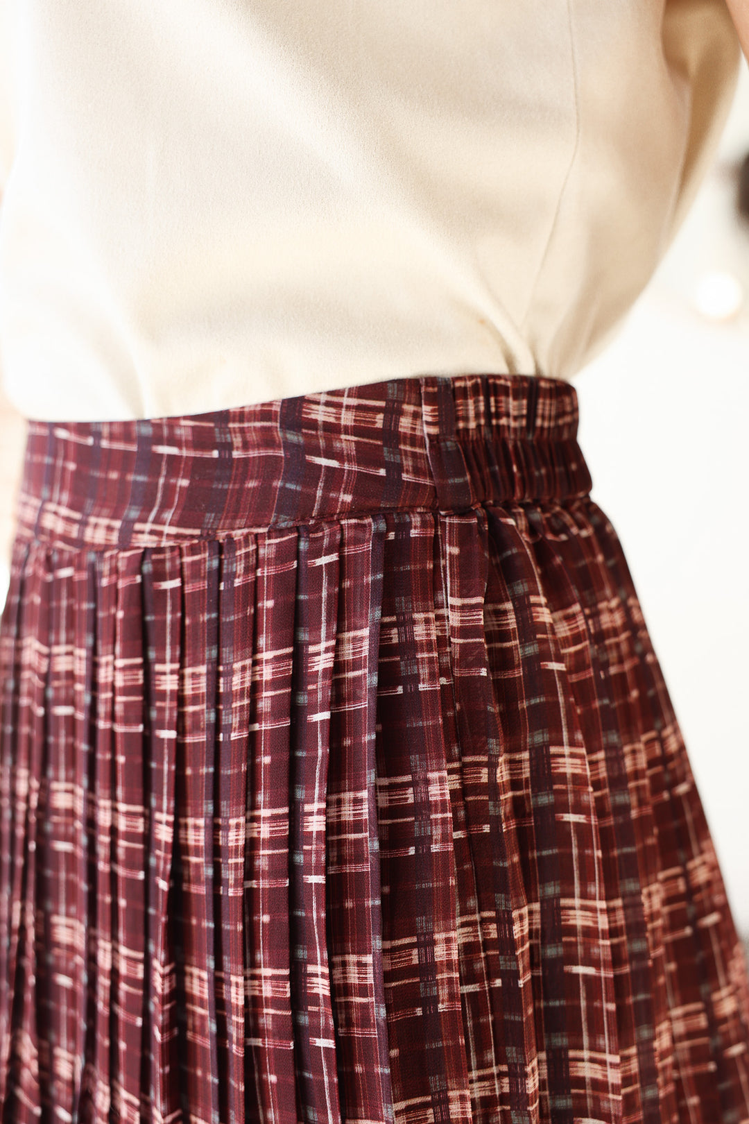 Pleated Tiered Skirt - Burgundy