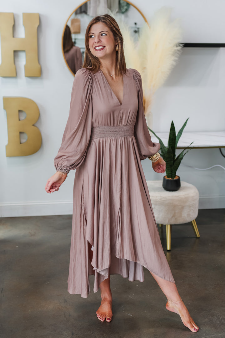 Long Sleeve Satin Maxi Dress - Dusty Orchid