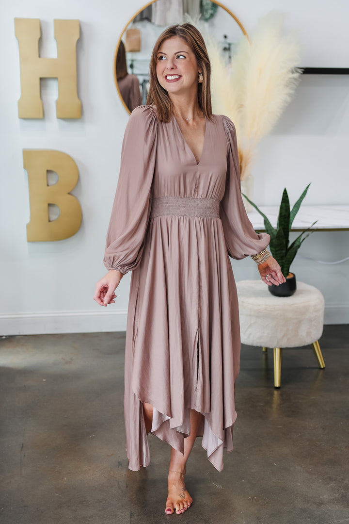 Long Sleeve Satin Maxi Dress - Dusty Orchid