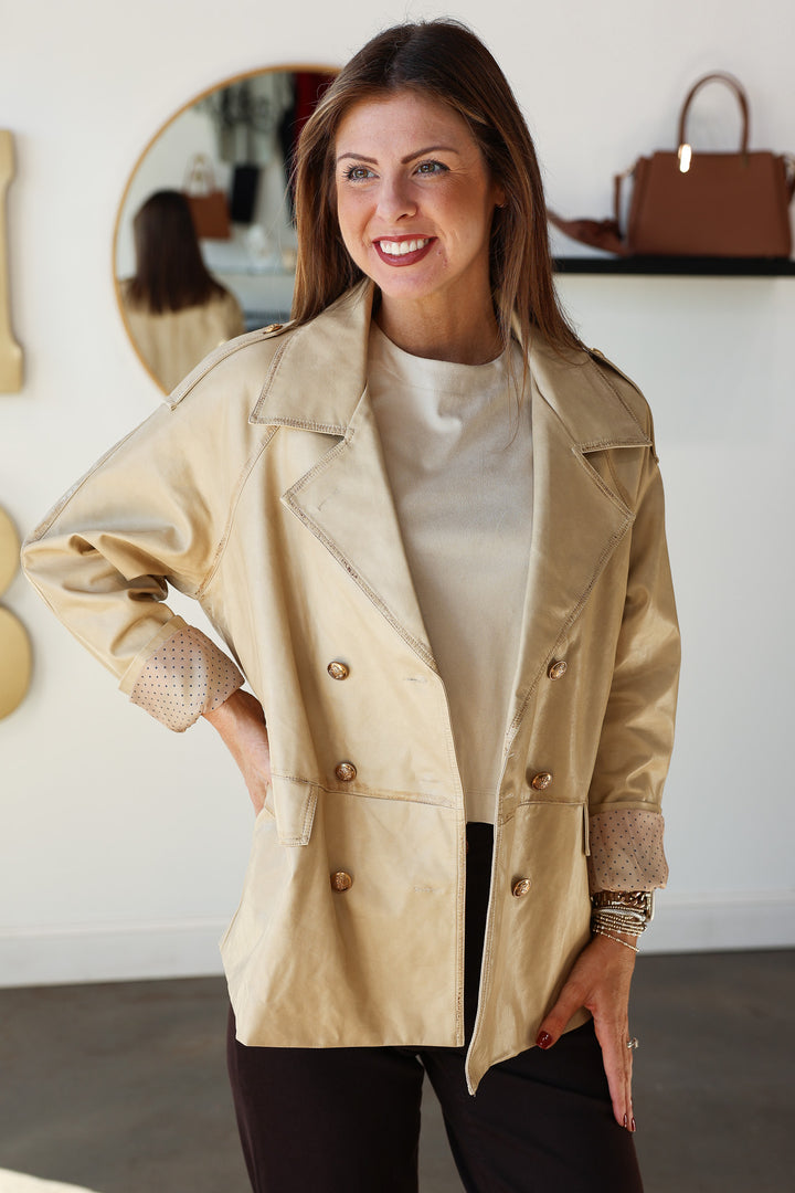 Oversized Faux Leather Jacket - Beige