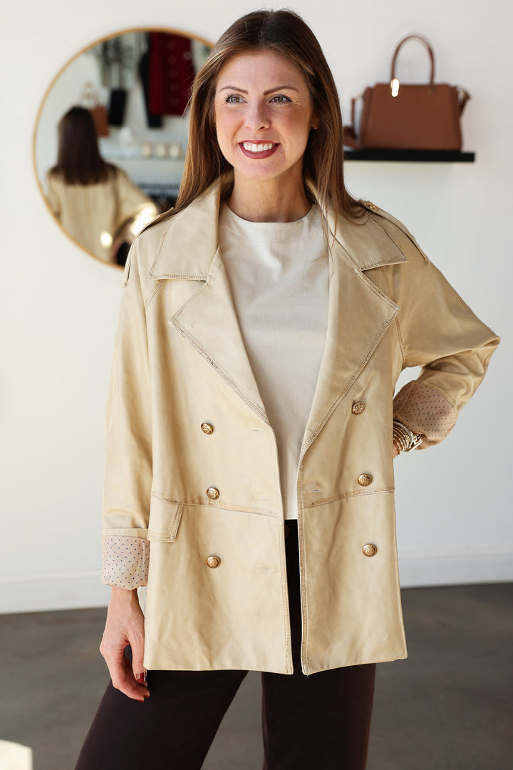 Oversized Faux Leather Jacket - Beige