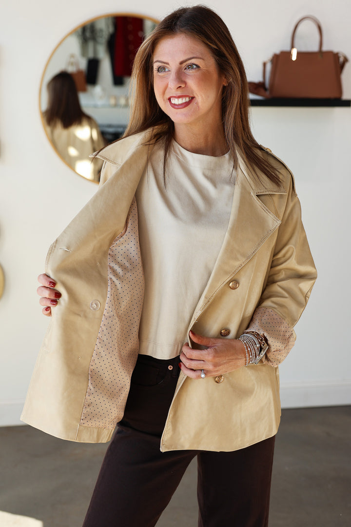 Oversized Faux Leather Jacket - Beige