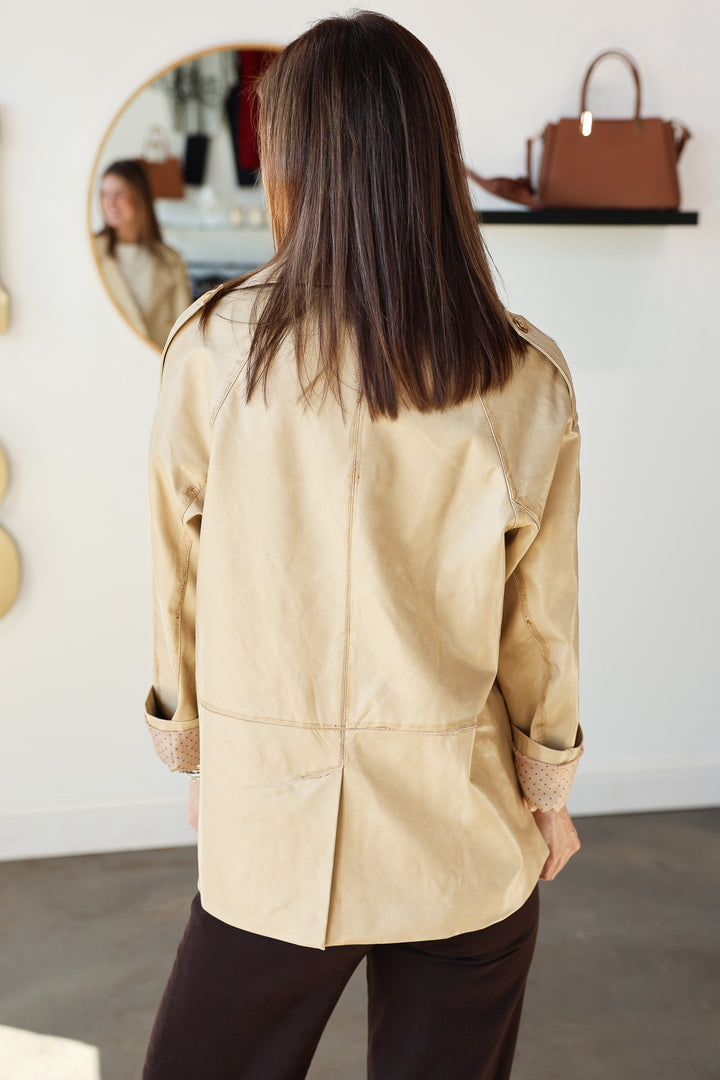 Oversized Faux Leather Jacket - Beige