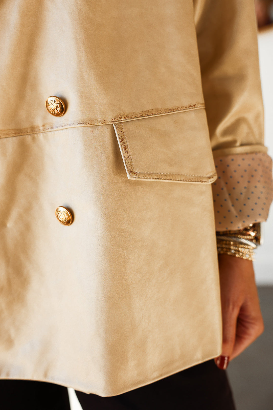 Oversized Faux Leather Jacket - Beige
