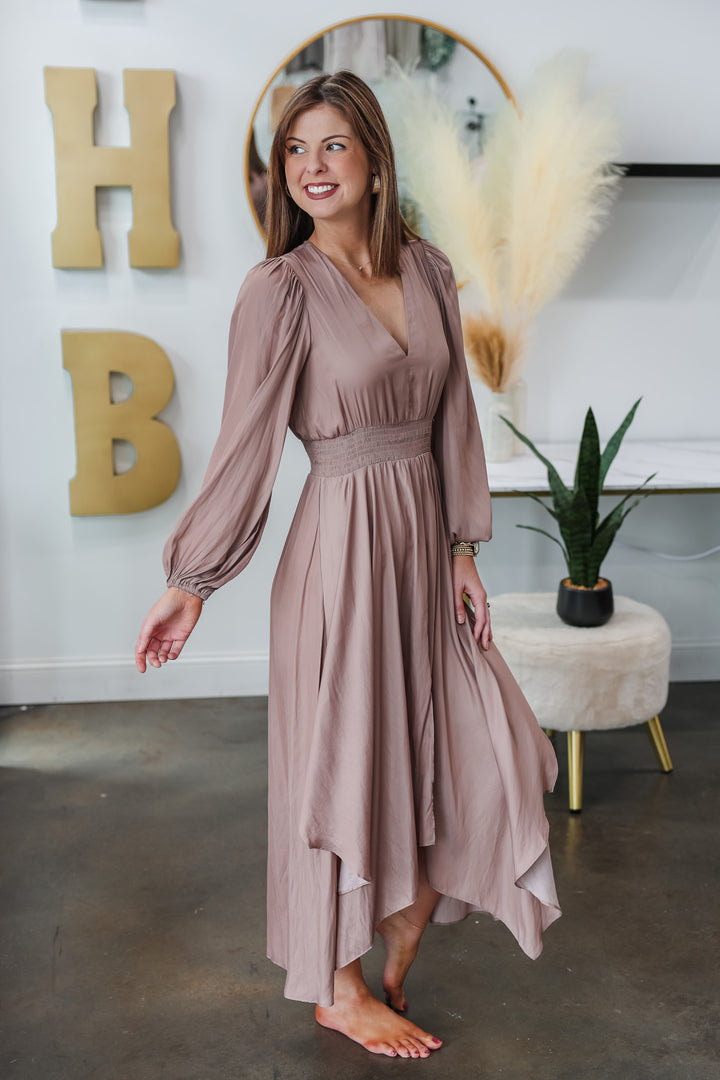 Long Sleeve Satin Maxi Dress - Dusty Orchid